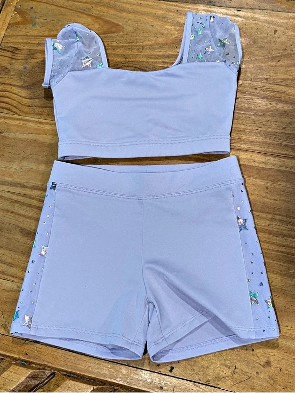 Capezio Star Struck Cosmic Crop Top and Stardust Shorts Set Purple Size Medium